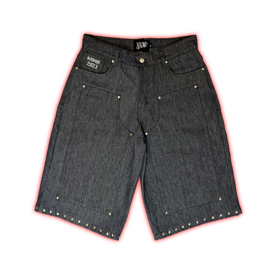 STUDDED DOUBLE KNEE DENIM SHORT